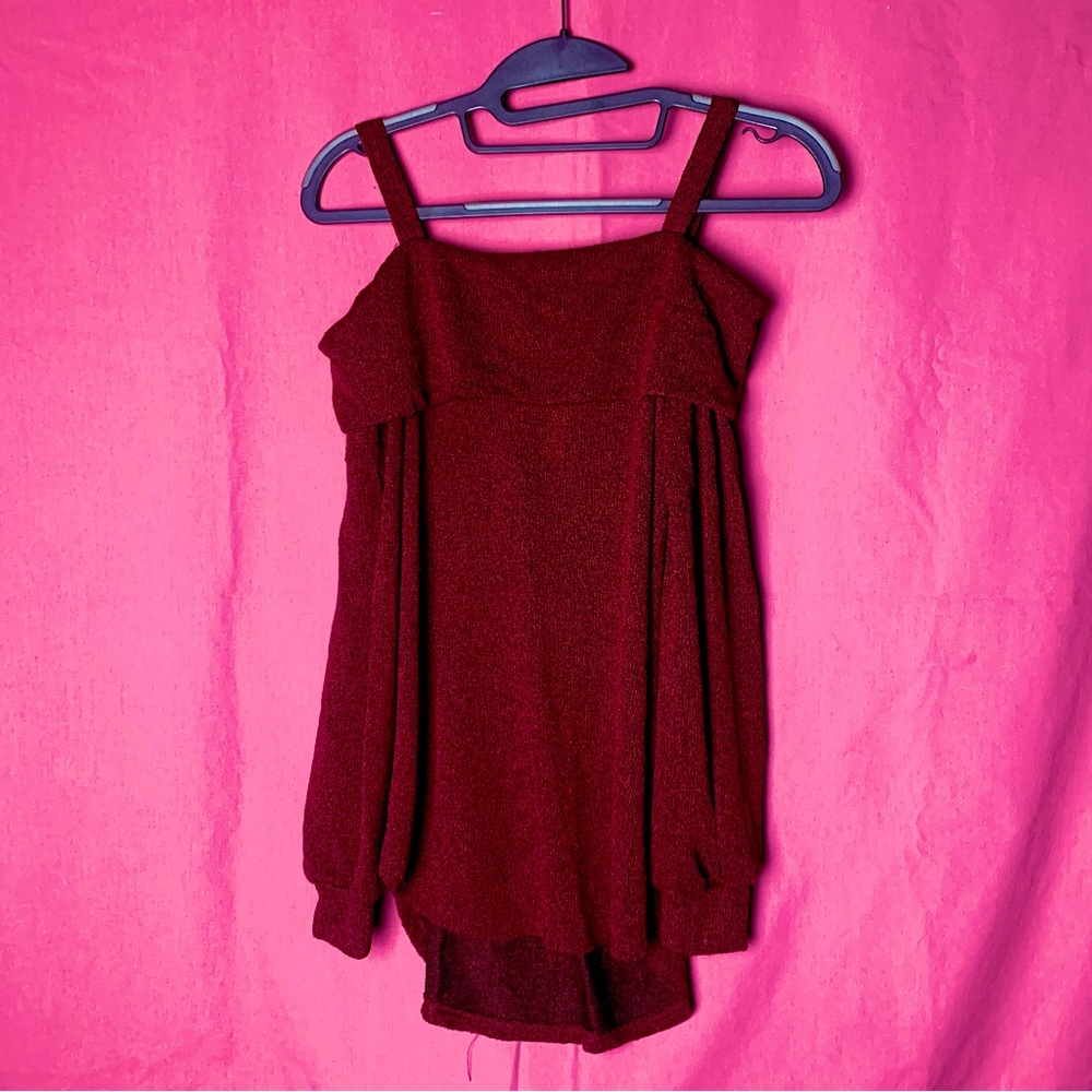 Burgundy Peek-a-boo Off the Shoulder Loose Top/ Blouse | NWT
